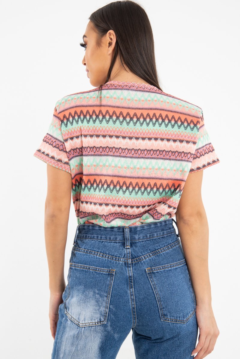 Rose Aztec Print Embroidered T-Shirt - Karinna-T-shirt