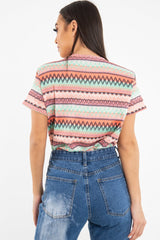 Rose Aztec Print Embroidered T-Shirt - Karinna-T-shirt