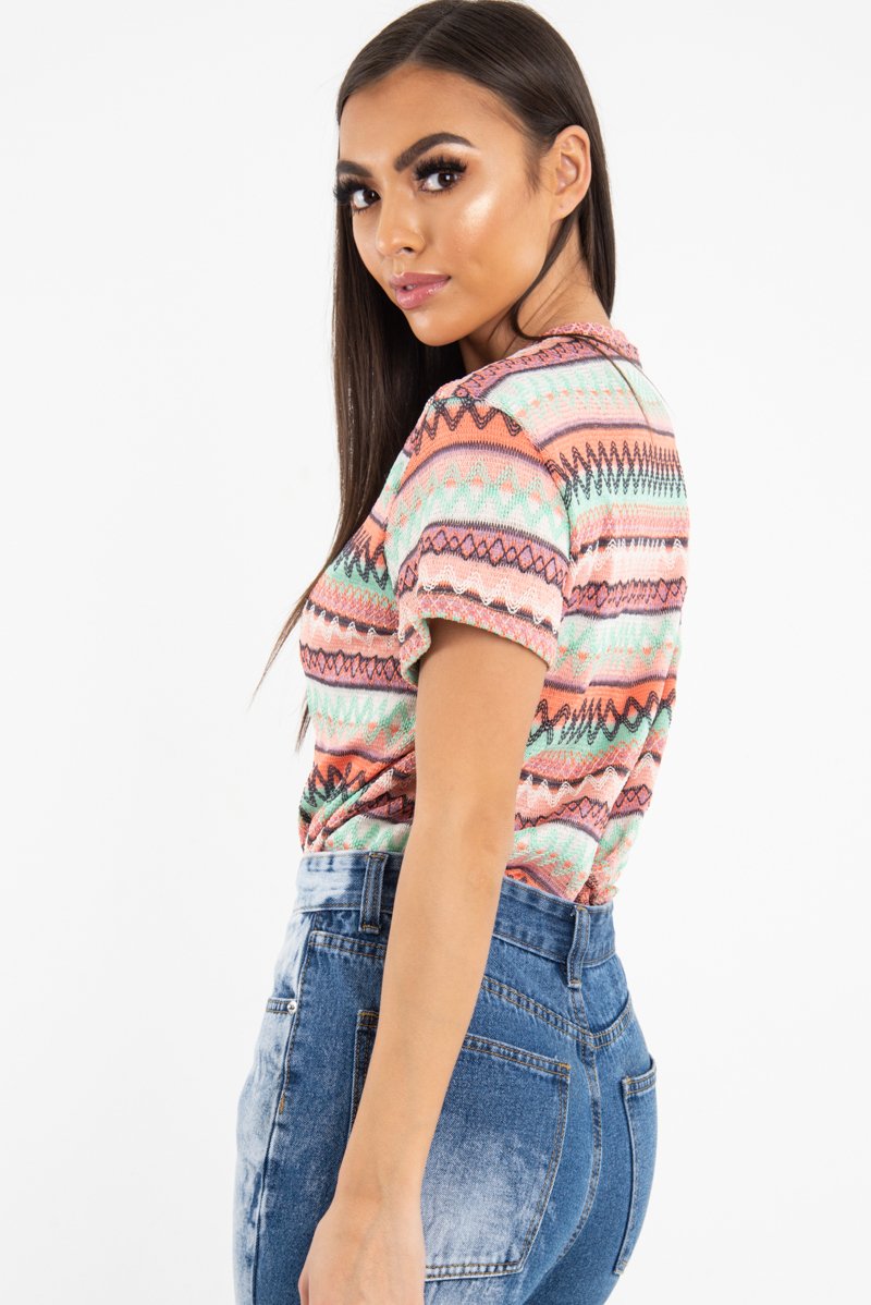 Rose Aztec Print Embroidered T-Shirt - Karinna-T-shirt