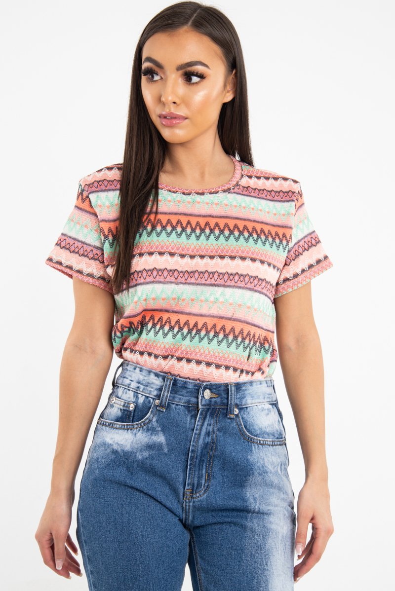 Rose Aztec Print Embroidered T-Shirt - Karinna-T-shirt