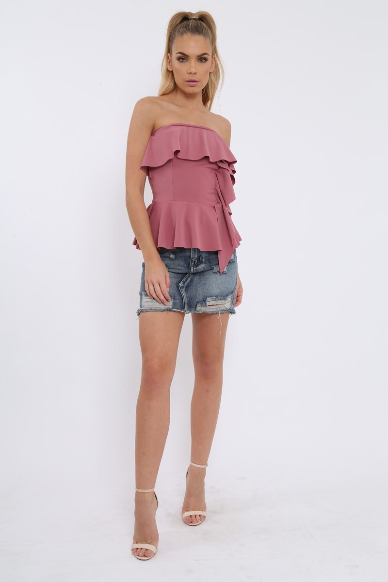 Rose Bandeau Frill Top - Priah-Tops