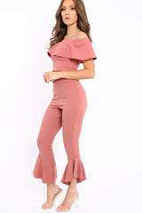 Rose Bardot Crop Top And Dip Hem Trousers Co-ord Set - Alexiah-Co-ords