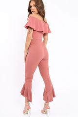 Rose Bardot Crop Top And Dip Hem Trousers Co-ord Set - Alexiah-Co-ords