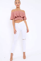 Rose Bardot Crop Top - Justine-Tops