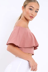 Rose Bardot Crop Top - Justine-Tops