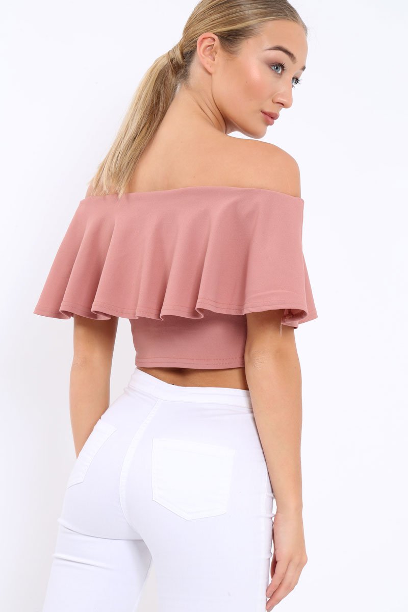 Rose Bardot Crop Top - Justine-Tops