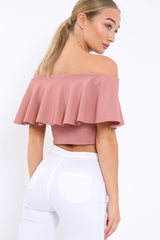 Rose Bardot Crop Top - Justine-Tops