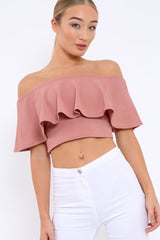 Rose Bardot Crop Top - Justine-Tops