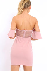 Rose Bardot Frill Lace up Front Bodycon Dress - Ciceley-Dresses