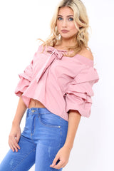 Rose Bardot Ruched Sleeve Top - Kiera-Tops