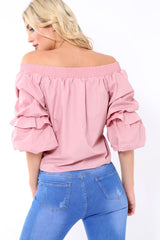 Rose Bardot Ruched Sleeve Top - Kiera-Tops