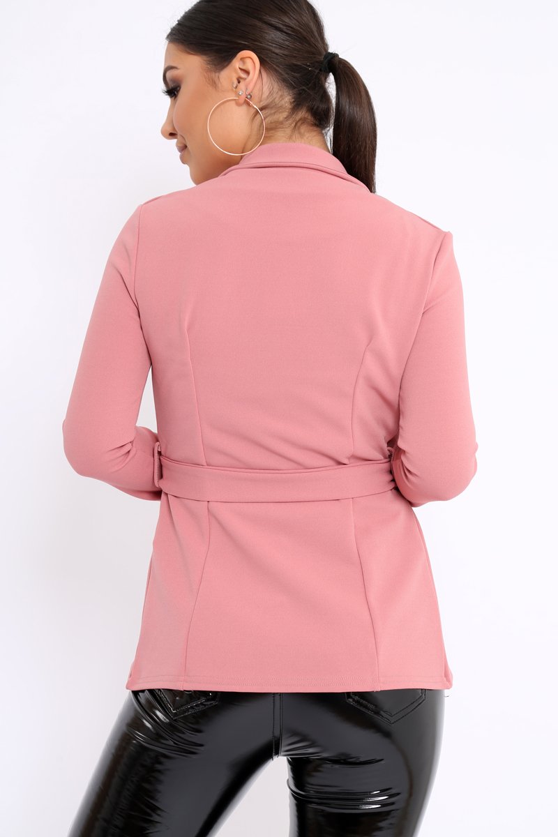 Rose Belted Blazer - Kenna-Tops