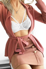 Rose Belted Blazer - Kenna-Tops