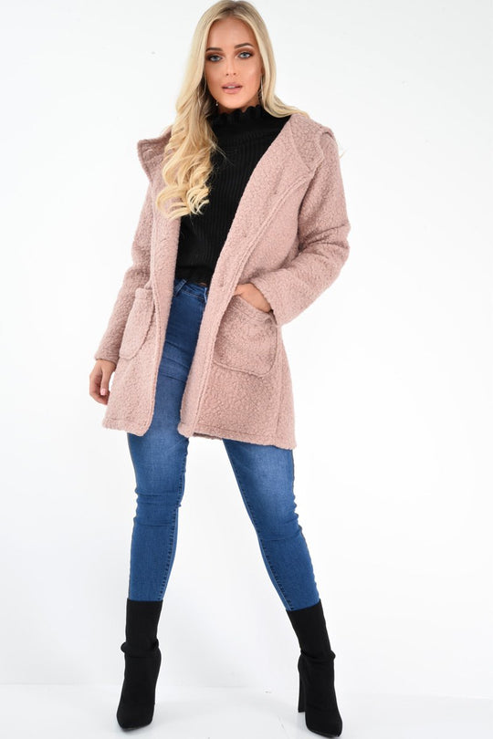 Rose Borg Button Front Hooded Coat - Idaliz