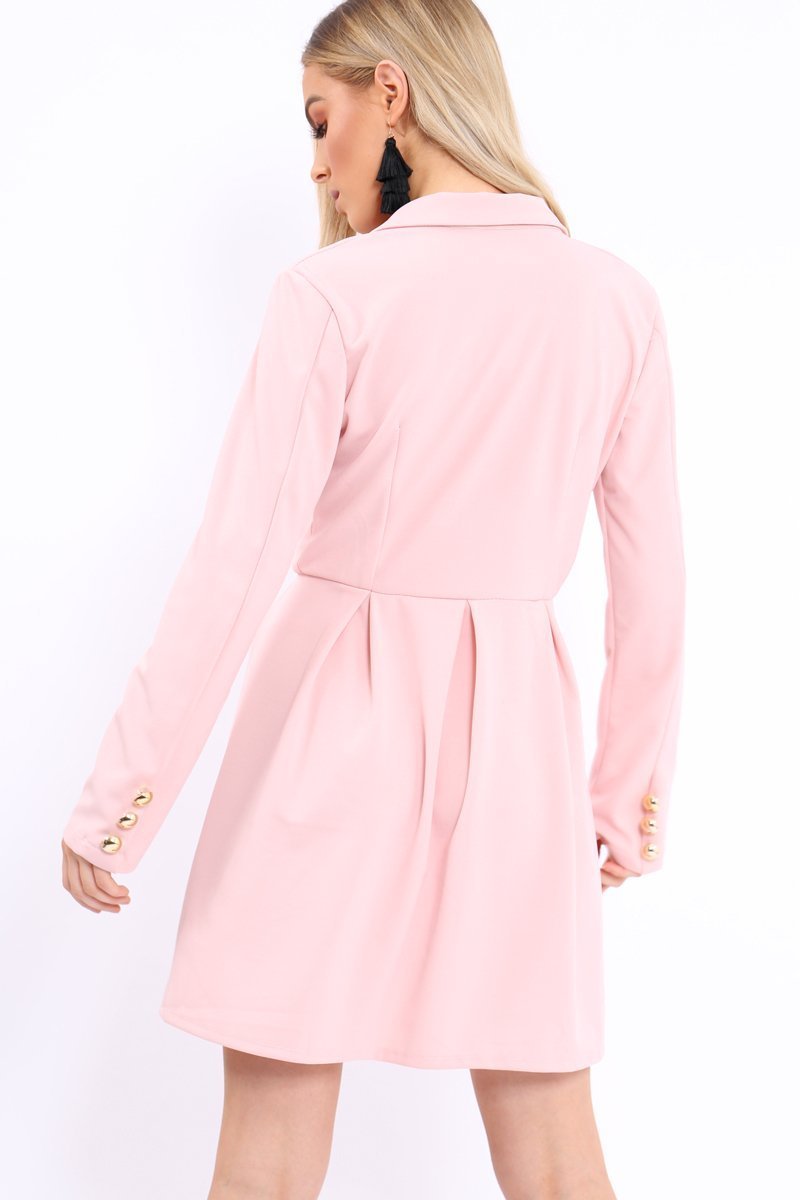 Rose Button Detail Blazer Dress - Kayleigh-Dresses