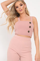 Rose Button Detail Crop Top - Amory-Crop Tops