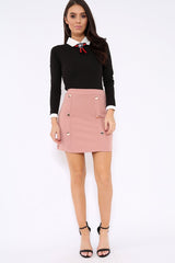 Rose Button Front Mini Skirt - Ramina-Skirts