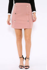 Rose Button Front Mini Skirt - Ramina-Skirts