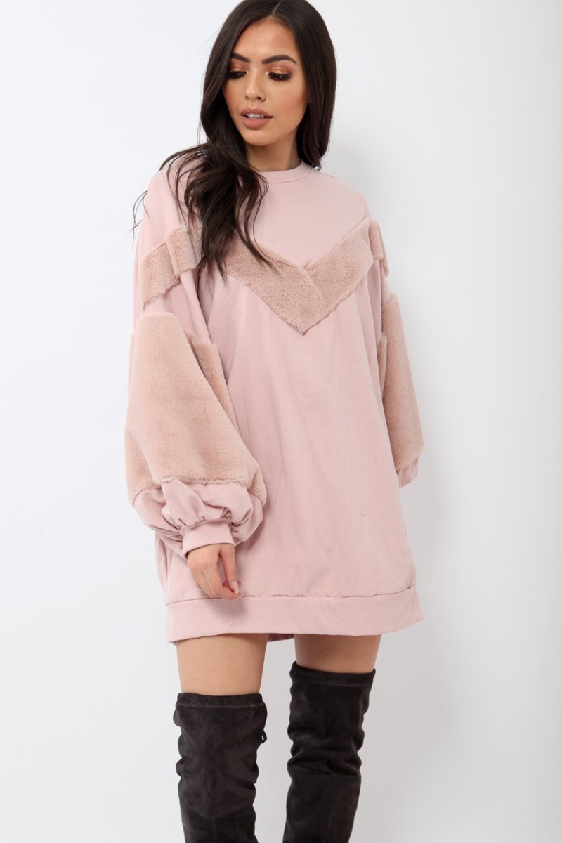 Rose Chevron Fur Jumper Dress - Esme-Tops