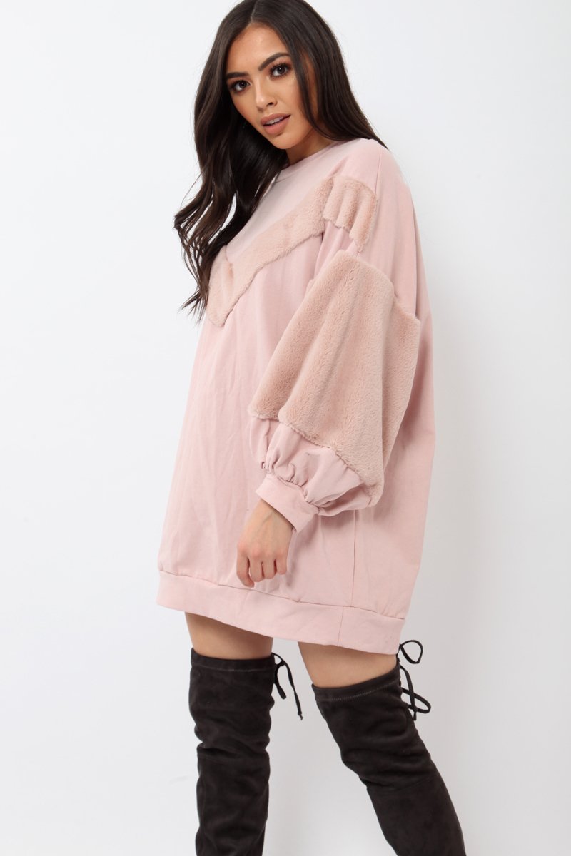 Rose Chevron Fur Jumper Dress - Esme-Tops