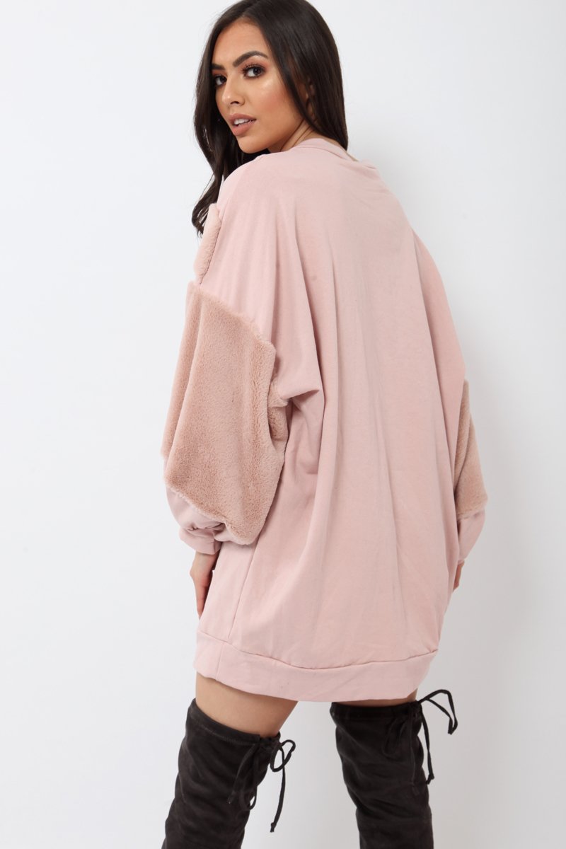 Rose Chevron Fur Jumper Dress - Esme-Tops