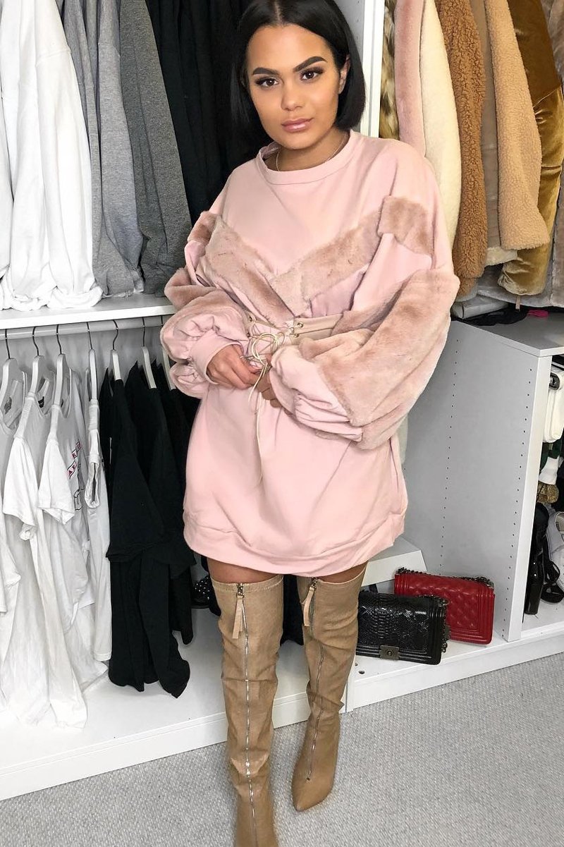 Rose Chevron Fur Jumper Dress - Esme-Tops