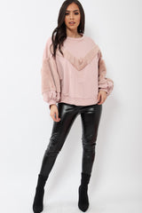 Rose Chevron Fur Jumper - Lara-Tops