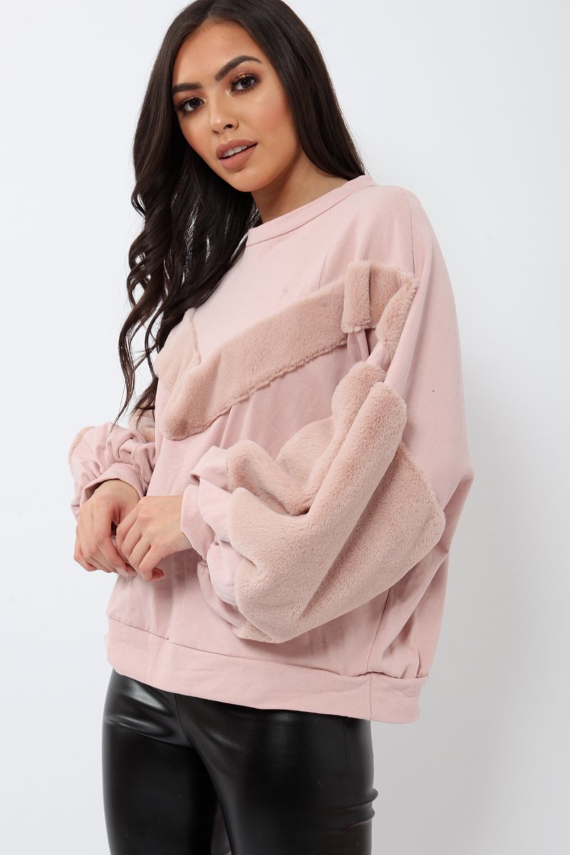 Rose Chevron Fur Jumper - Lara-Tops