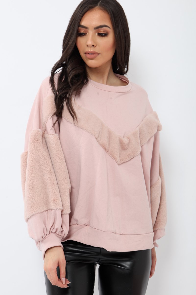 Rose Chevron Fur Jumper - Lara-Tops