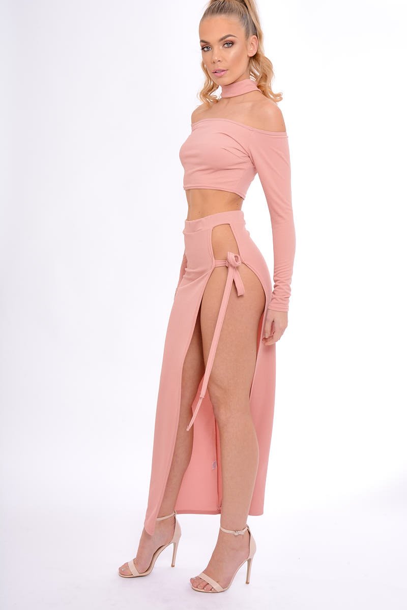 Rose Choker Strap Back Crop Top & Skirt Co-ord Set - Kendall-Co-ords