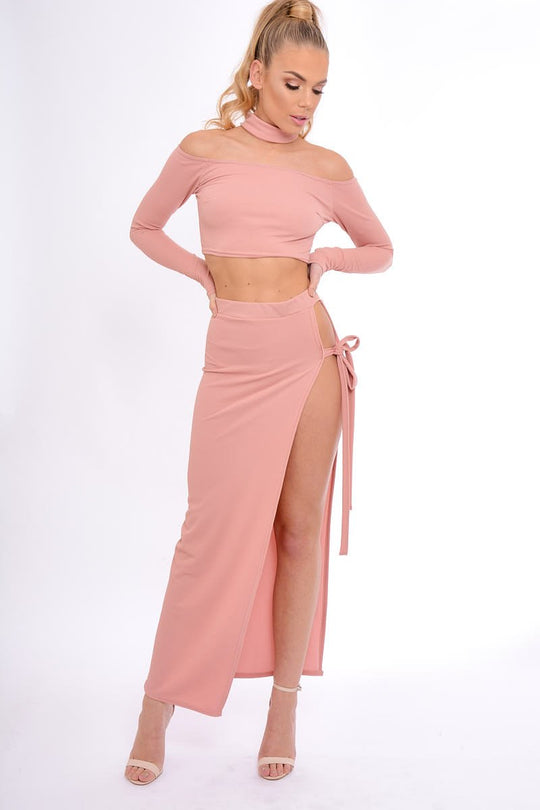 Rose Choker Strap Back Crop Top & Skirt Co-ord Set - Kendall