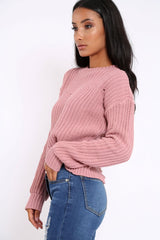 Rose Chunky Knit Distressed Jumper - Bella-Jumper