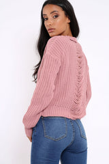 Rose Chunky Knit Distressed Jumper - Bella-Jumper