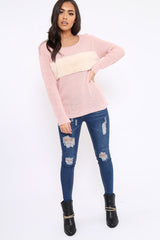 Rose Chunky Knit Faux Fur Front Panel Jumper - Ophelia-Knitwear