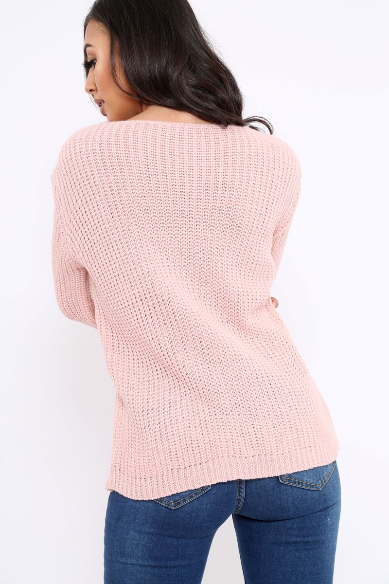Rose Chunky Knit Faux Fur Front Panel Jumper - Ophelia-Knitwear
