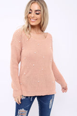 Rose Chunky Knit Pearl Jumper - Terri-Knitwear