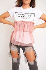 Rose Coco slogan mesh layer T-shirt - Sarah-T-shirt