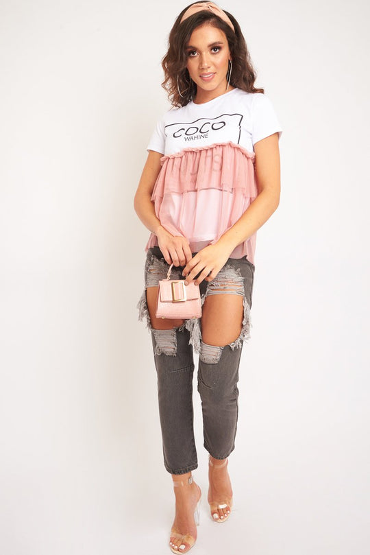 Rose Coco slogan mesh layer T-shirt - Sarah