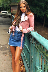 Rose Corduroy Crop Biker Jacket - Wilna-Jackets