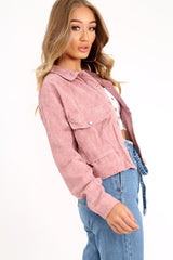 Rose Corduroy Crop Trucker Jacket - Tiah-Jackets