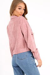 Rose Corduroy Crop Trucker Jacket - Tiah-Jackets