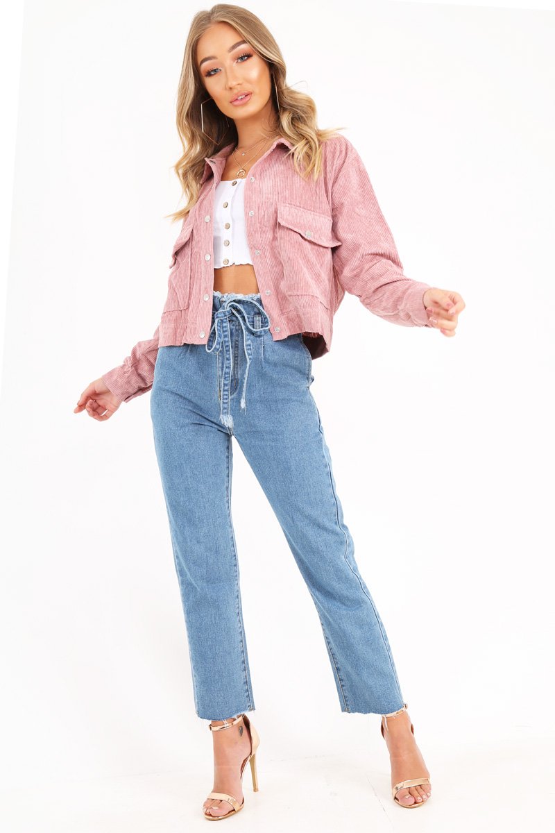 Rose Corduroy Crop Trucker Jacket - Tiah-Jackets