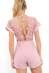 Rose Crochet V Neck Playsuit - Tarlia-Playsuits
