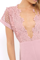 Rose Crochet V Neck Playsuit - Tarlia-Playsuits