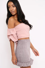 Rose Crop Top With Ruffle Sleeves - Fenix-Crop Tops