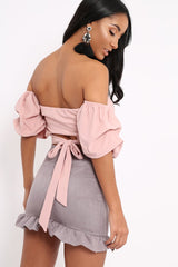 Rose Crop Top With Ruffle Sleeves - Fenix-Crop Tops