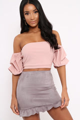 Rose Crop Top With Ruffle Sleeves - Fenix-Crop Tops