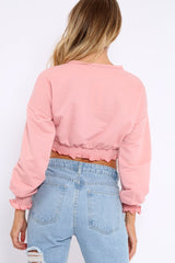 Rose Cropped Sweatshirt with Shirred Elasticated Hems - Lillie-Sweatshirts