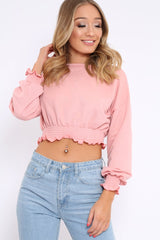 Rose Cropped Sweatshirt with Shirred Elasticated Hems - Lillie-Sweatshirts