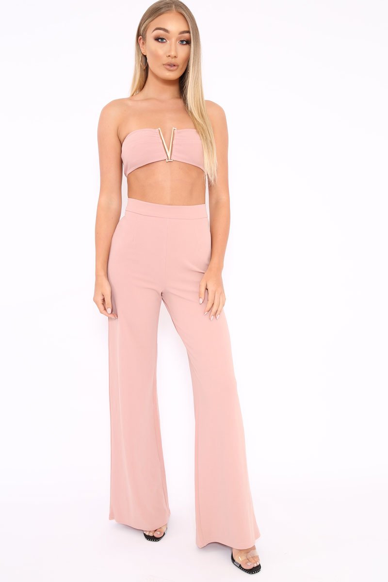 Rose Deep Plunge Metal V Boobtube - Karolynn-Crop Tops